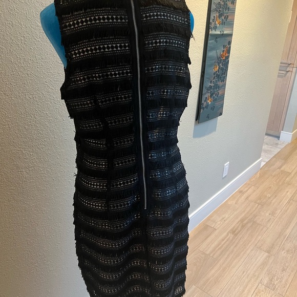 J Crew Black Fringe Lace Sheath Cocktail Dress Mid Length Style G1532 - Picture 2 of 5